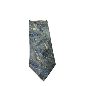 Massimo Ferre Blue Gold Paisley Brocade 100% Silk Hand Made Mens Necktie 60 Inch